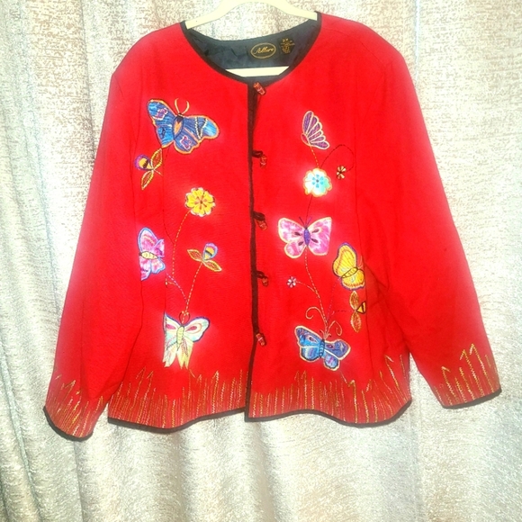 Red Embroidered Butterfly  Jacket - Picture 1 of 13